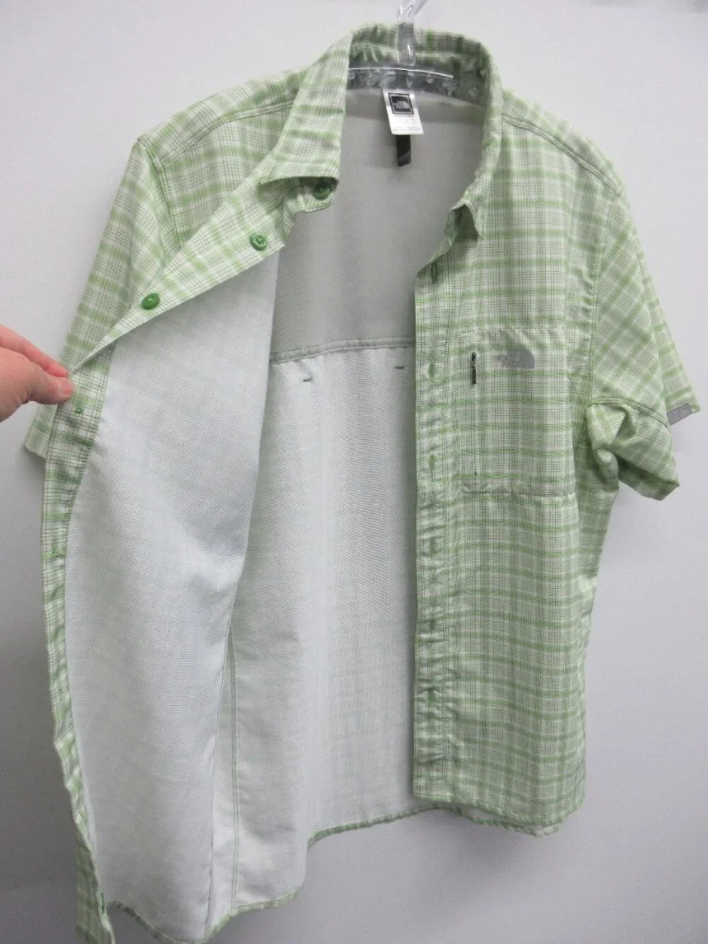 THE NORTH FACE BUTTON DOWN SHIRT SHORT SLEEVE MENS LARGE WHITE GREEN CHECKER